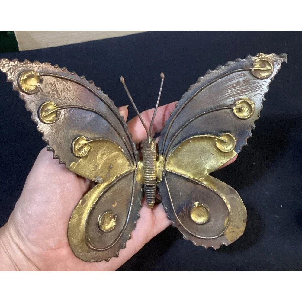Vintage Metal Art Copper Butterfly Brutalist MCM Wall Decor Rustic Farm Cottage